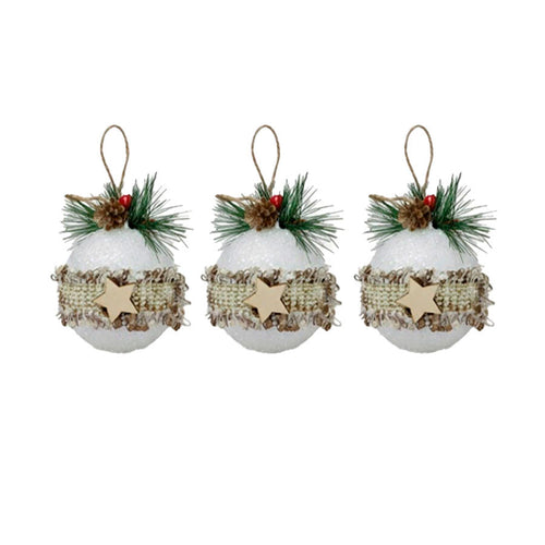 Bolas Decorativas de Natal com Estrela e Pinhas - 7cm (Kit com 3 Unidades)