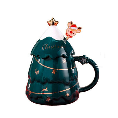 Caneca Natalina Árvore de Natal com Tampa e Mexedor - Cores Diversas