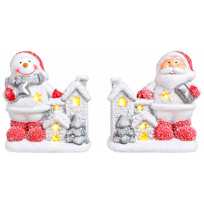 Enfeite Natalino Decorativo Boneco de Neve ou Papai Noel  em Cerâmica com LED - 1 Unidade