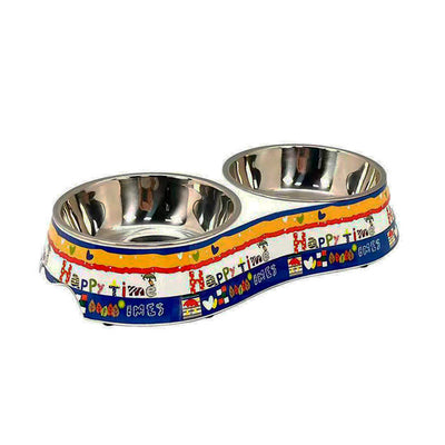 Comedouro Duplo Pet em Inox  Água e Ração - 22 cm