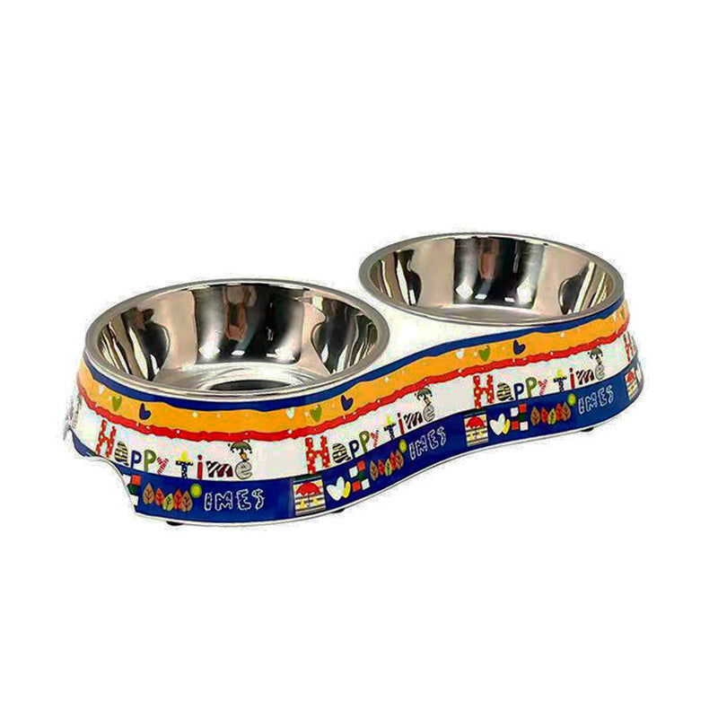 Comedouro Duplo Pet em Inox  Água e Ração - 22 cm