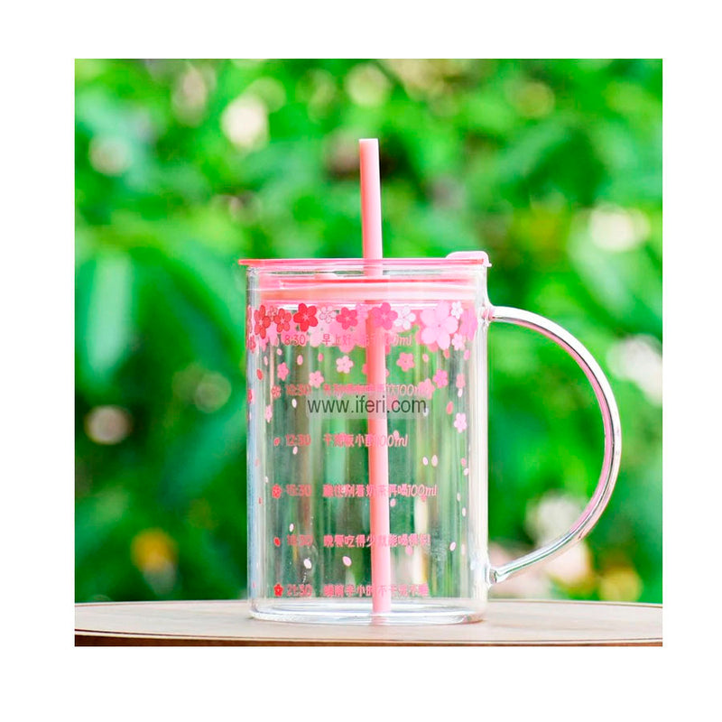 Caneca de Vidro Sakura com Tampa e Flores - 1L