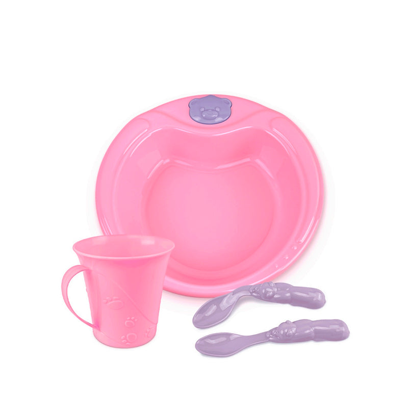 Kit Alimentação Pratinho Urso, Caneca e Colheres - Rosa
