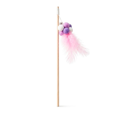 Varinha com Penas e Pompom para Gatos - Cores Diversas