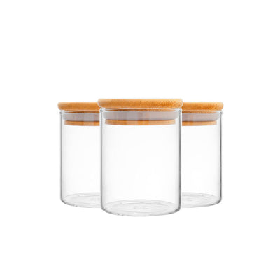 KIT 3 POTES BOROSSILICATO HERMÉTICO TAMPA BAMBU 320 ML