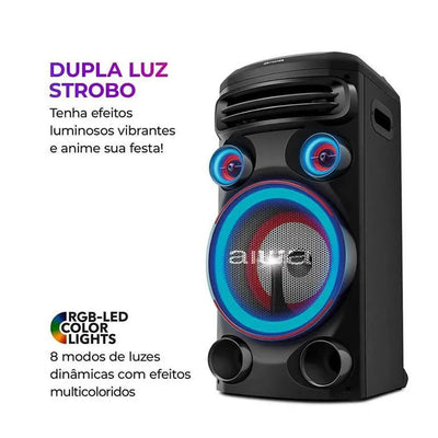 Caixa De Som Torre Bluetooth Aiwa Rgb Bivolt 1600W T1W-02 (MP)