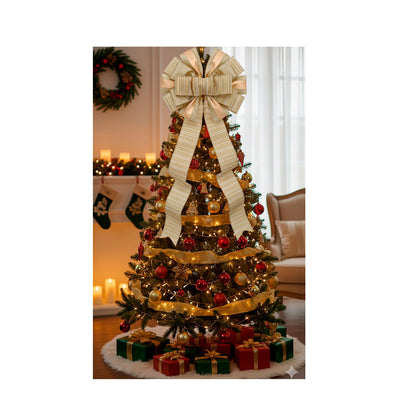 Laço Decorativo Natalino Dourado com Listras - 33x135 cm