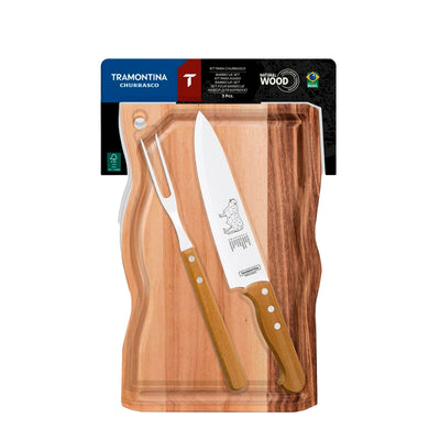 Tramontina Kit para Churrasco com Lâminas em Aço Inox e Cabos em Madeira Natural 3 Peças