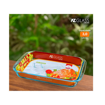 TRAVESSA DE VIDRO BOROSSILICATO RETANGULAR 3 LITROS - AZ GLASS