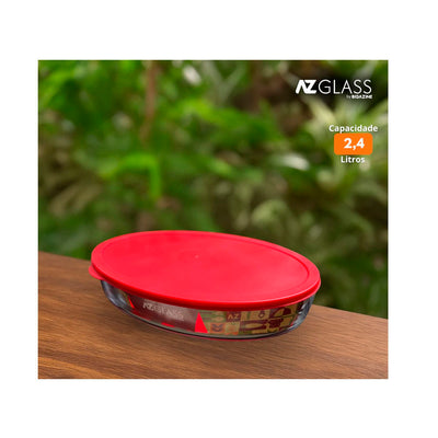 TRAVESSA DE VIDRO OVAL COM TAMPA PLÁSTICA 2,4L - AZ GLASS