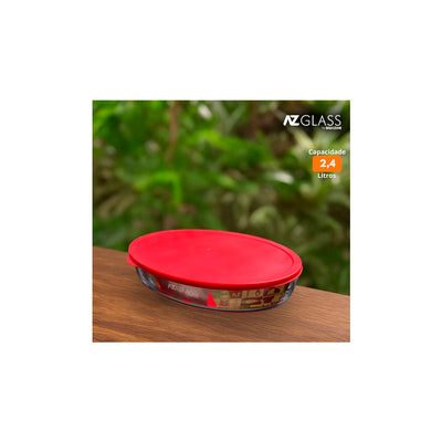 TRAVESSA DE VIDRO OVAL COM TAMPA PLÁSTICA 2,4L - AZ GLASS