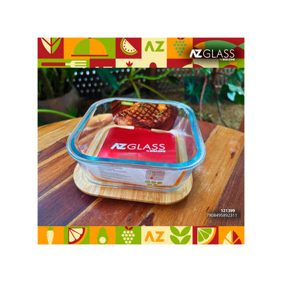 Travessa de Vidro Quadrada com Tampa de Bambu 1,1L - AZ Glass