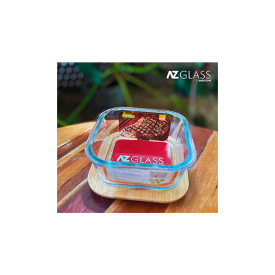 Travessa de Vidro Quadrada com Tampa de Bambu 0,75L - AZ Glass