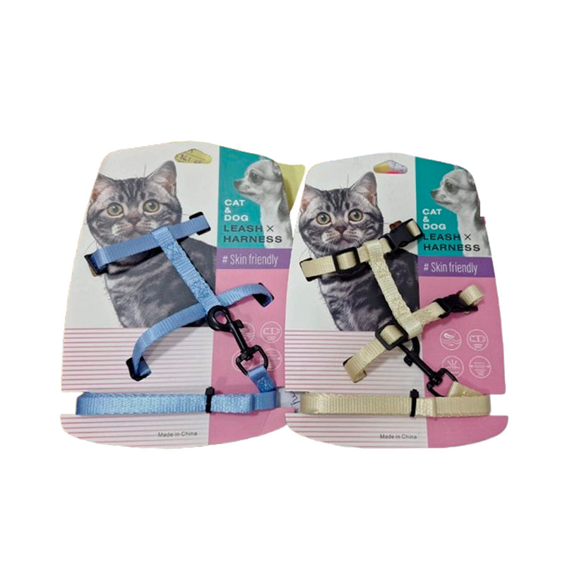 Conjunto Peitoral e Guia para Gatos  Ajustável - Cores Diversas