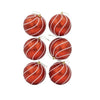 Kit 6 Bolas de Natal Vermelhas com Glitter e Linhas Brancas em Relevo - 10cm