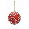 Kit 6 Bolas de Natal Vermelhas com Glitter e Arabescos Brancos em Relevo - 10cm