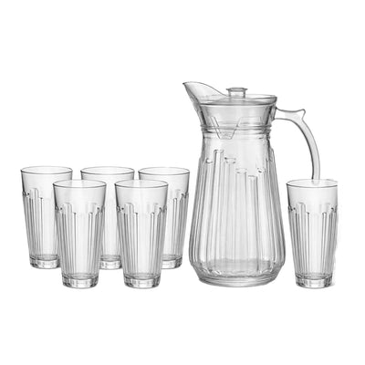Conjunto De Jarra Elegance 1.7l Com 6 Copos De Vidro 370 ml - 7 Peças Deli Glass