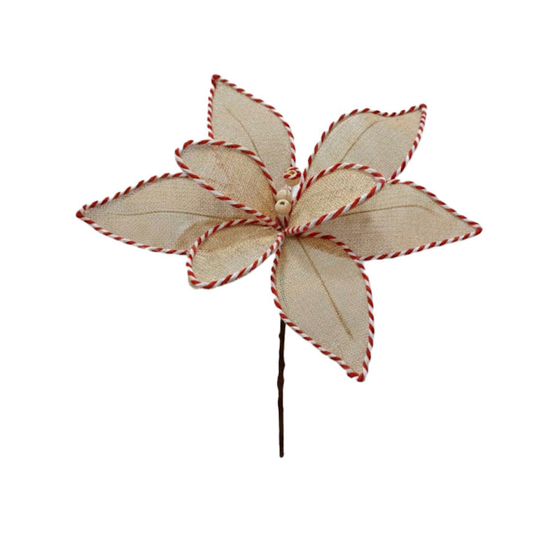 Flor Natalina de Juta com Bordas Vermelha e Branca -30cm