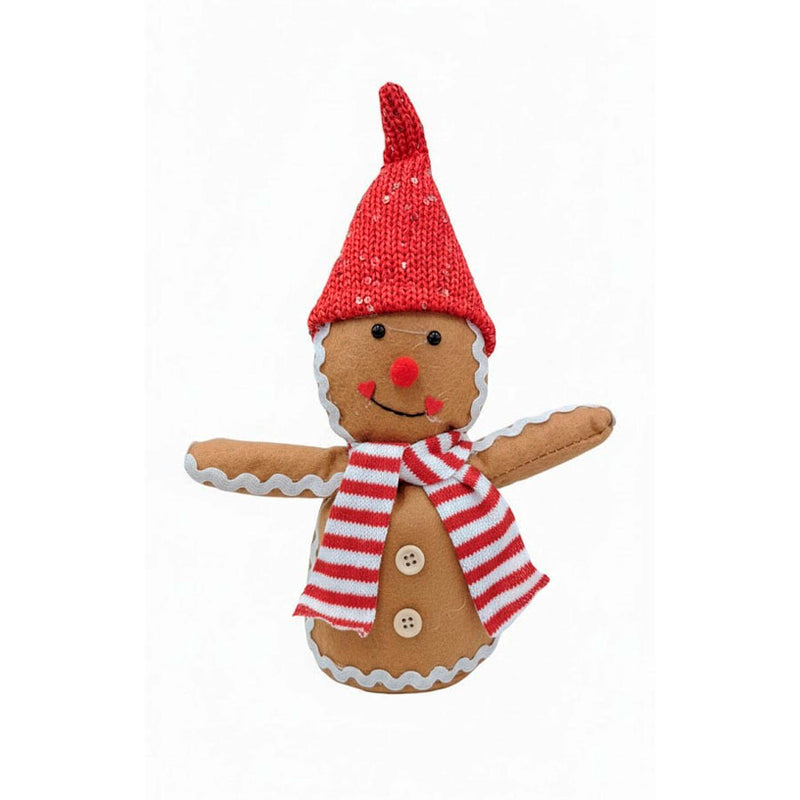 Boneco Decorativo Biscoito de Natal com Gorro Vermelho e Cachecol Listrado - 25cm