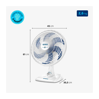Ventilador de Mesa Mondial Super Power 6 Pás 40cm, 140W, Silencioso - VSP-40-W