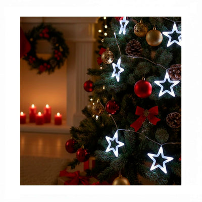 Luminária Decorativa LED Estrela 5m com 10 Estrelas - Luz Contínua Branca