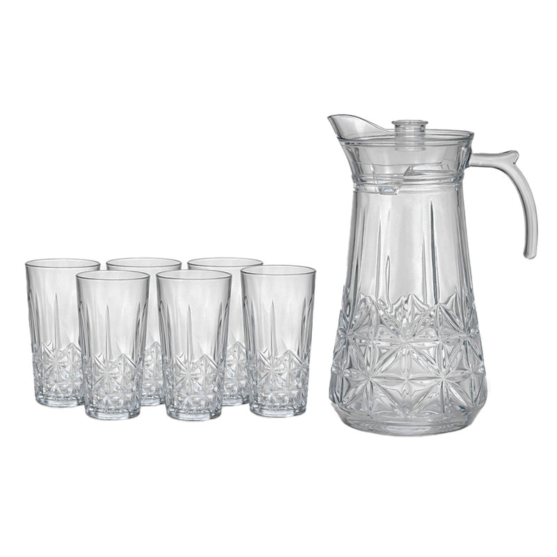 Conjunto De Jarra 1.7l Com 6 Copos De Vidro 278 Ml - 7 Peças Deli Glass