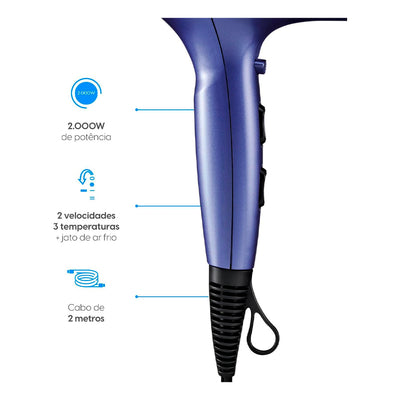 Secador de Cabelo Glossy Color Elgin 2.000W Tourmaline íon, Jato Frio , Roxo - 110v