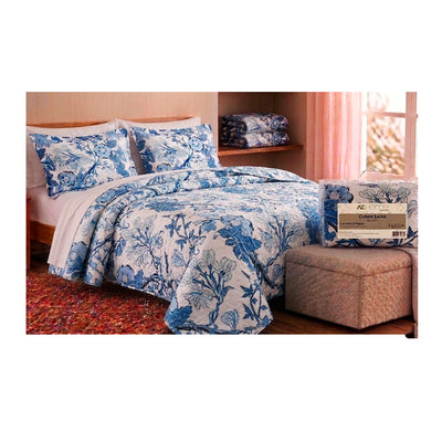 Cobre Leito Casal 3 Peças Matelassê Flor Azul - AZ Home
