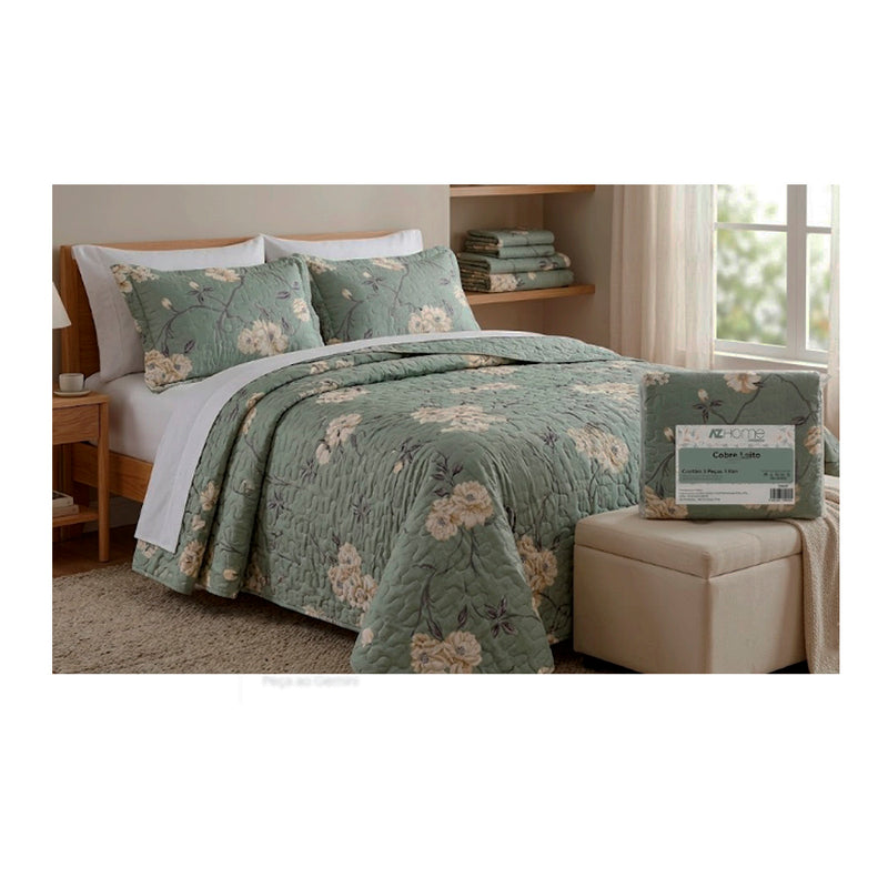 Cobre Leito Casal 3 Peças Matelassê  Céu Flor - AZ Home