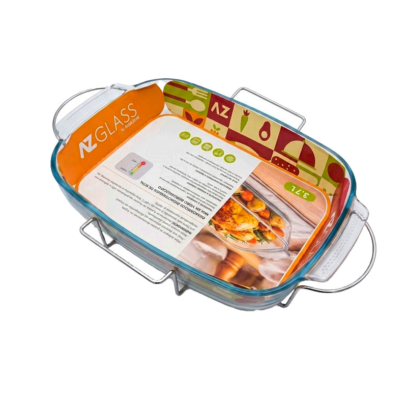 Assadeira de Vidro Retangular 3,7 Litros com Suporte Aramado AZ Glass