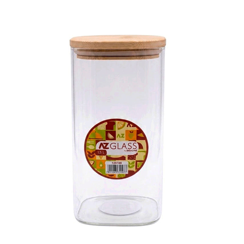 Pote Hermético de Vidro com Tampa de Bambu AZ Glass - 1,5L