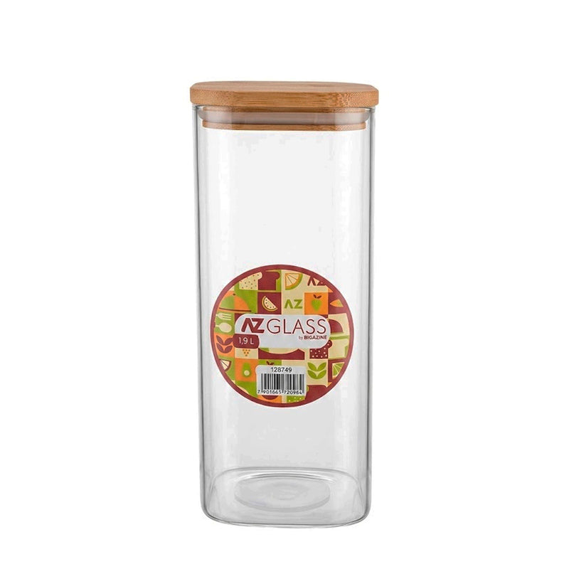 Pote Hermético de Vidro com Tampa de Bambu AZ Glass - 1,9L