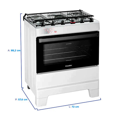 Fogao Esmaltec Ideal Piso 5 Bocas Com Mesa De Aco Inox e Acendimento Automatico Branco