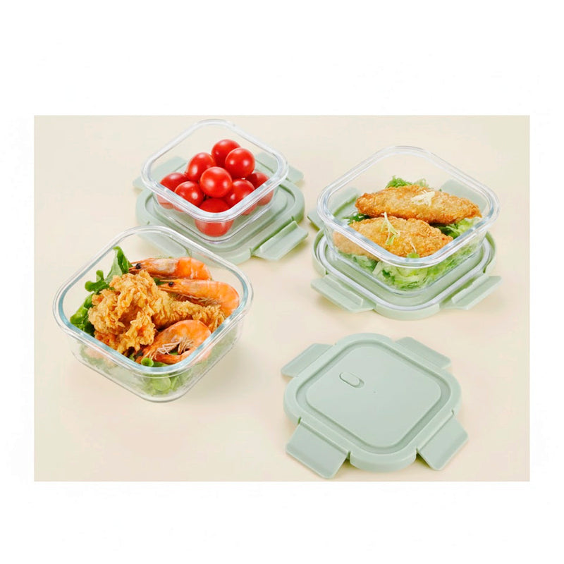 Conjunto 3 Peças Pote de Vidro Quadrado Green Life - 310ml, 520ml e 800ml