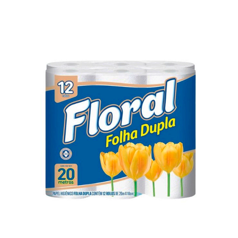Papel Higiênico Floral Folha Dupla Neutro 20m- 12 Rolos