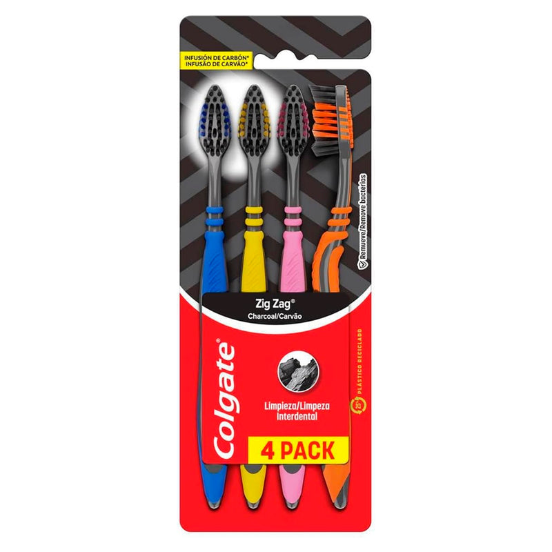 Escova Dental Colgate ZigZag Carvão 4 unid (Cores variadas)