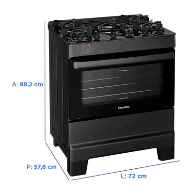 Fogão Esmaltec Ideal Top 5 Bocas Automático Mesa de Vidro - Preto - Bivolt