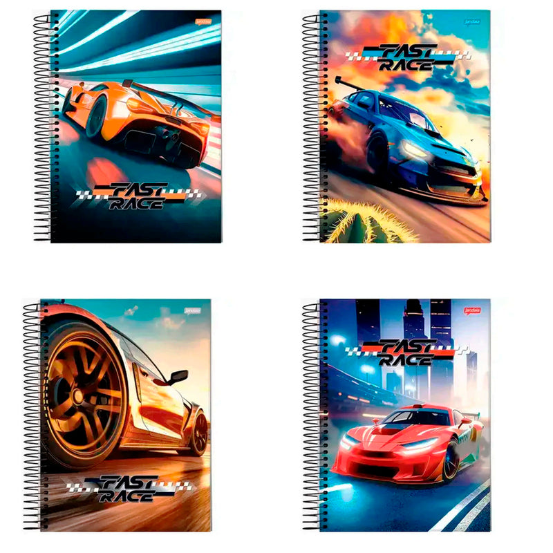 Caderno Espiral Universitário Capa Dura 20 Matéria 320 Folhas Fast Race Jandaia - Capas Sortidas