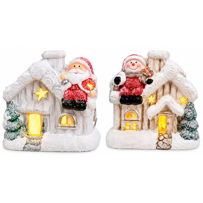 Mini Casa Decorativa Natalina em Cerâmica com LED Modelos Sortidos - 1 Unidade
