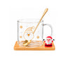 Caneca de Vidro Natalina com Colher e Base de Madeira