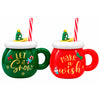Caneca Natalina com Tampa Decorativa e Canudo - 350ml