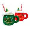 Caneca Natalina com Tampa Decorativa e Canudo - 350ml