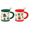 Caneca Natalina de Cerâmica com Tampa e Colher - 300ml