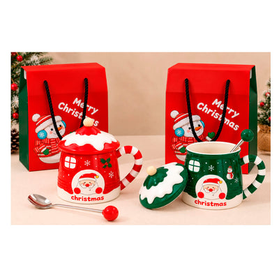 Caneca Natalina com Tampa, Colher e Embalagem para Presente - 300ml