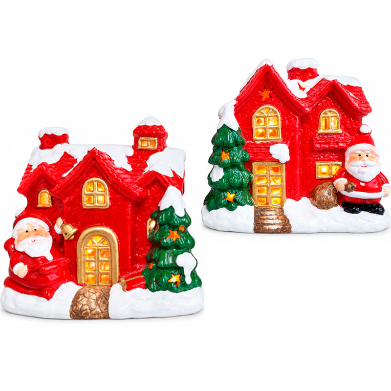 Mini Casa Decorativa Natalina Vermelha em Cerâmica com LED Modelos Sortidos - 1 Unidade