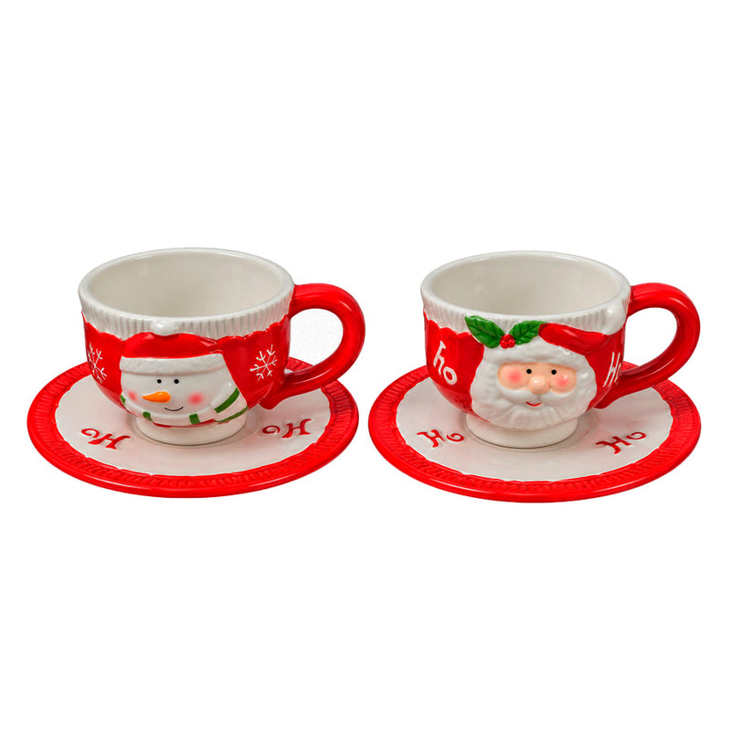 Xícara com Pires Ho Ho Ho Natalino  Modelo Sortido 300 ml - 1 Unidade