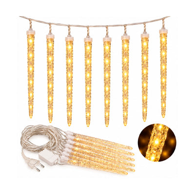 Pisca LED Chuva de Gelo 3 Metros Com 8 Bastões - Amarelo Quente