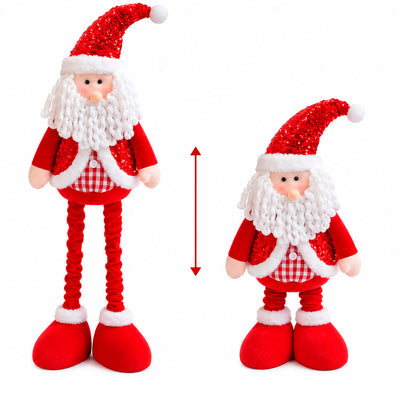 Papai Noel Retrátil de Roupa Lantejoula e Xadrez - 50 cm a 110 cm
