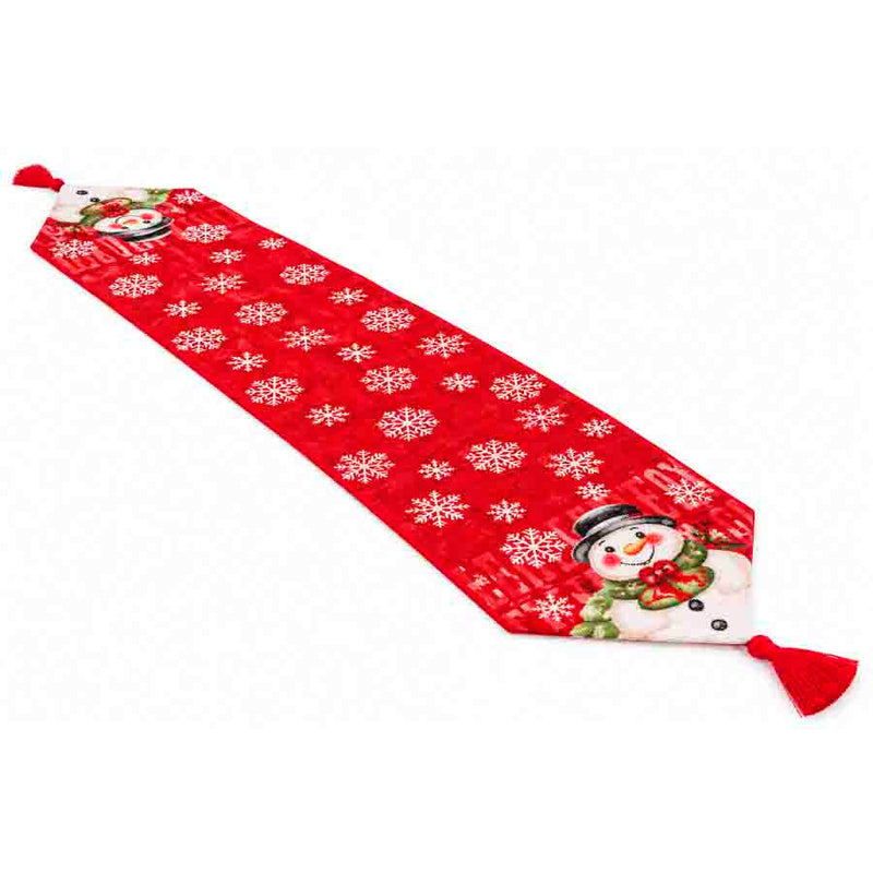 Caminho de Mesa Jacquard Natalino Boneco de Neve Vermelho - 33x178 cm