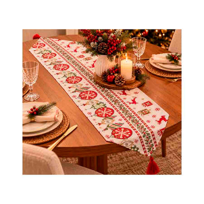 Caminho de Mesa Jacquard Natalino Bolas - 33x178 cm